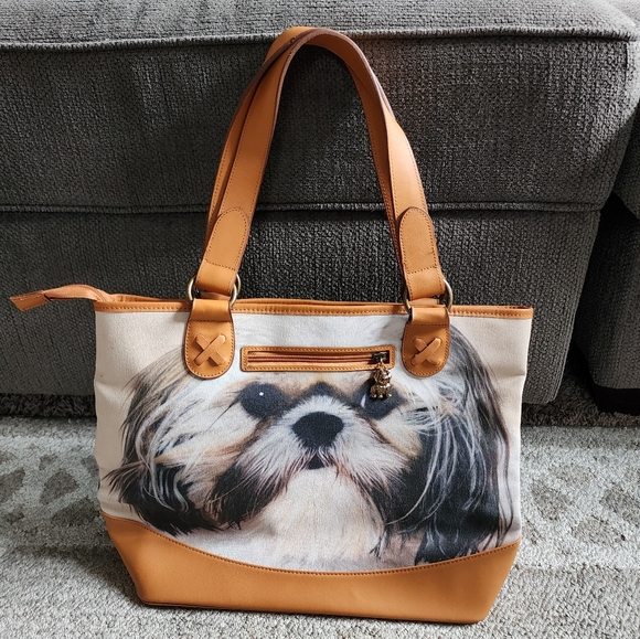 Ardleigh Elliott Faithful Friends Shih-Tzu Leather Canvas Tote - Picture 13 of 16